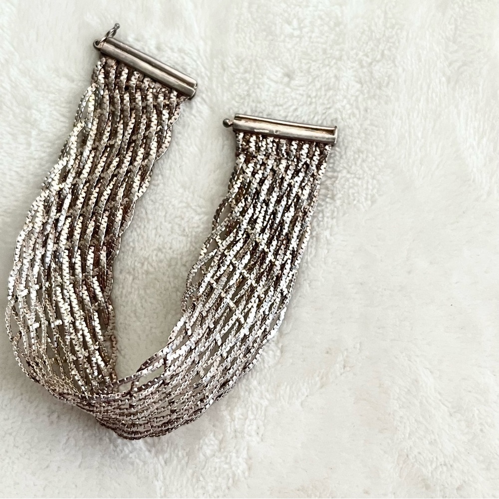925 Sterling Silver Vintage Shiny Dark Tone Woven Chain Bracelet